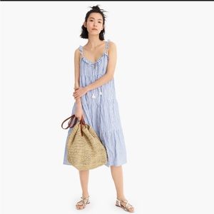 J.Crew linen/cotton blue striped dress, size small